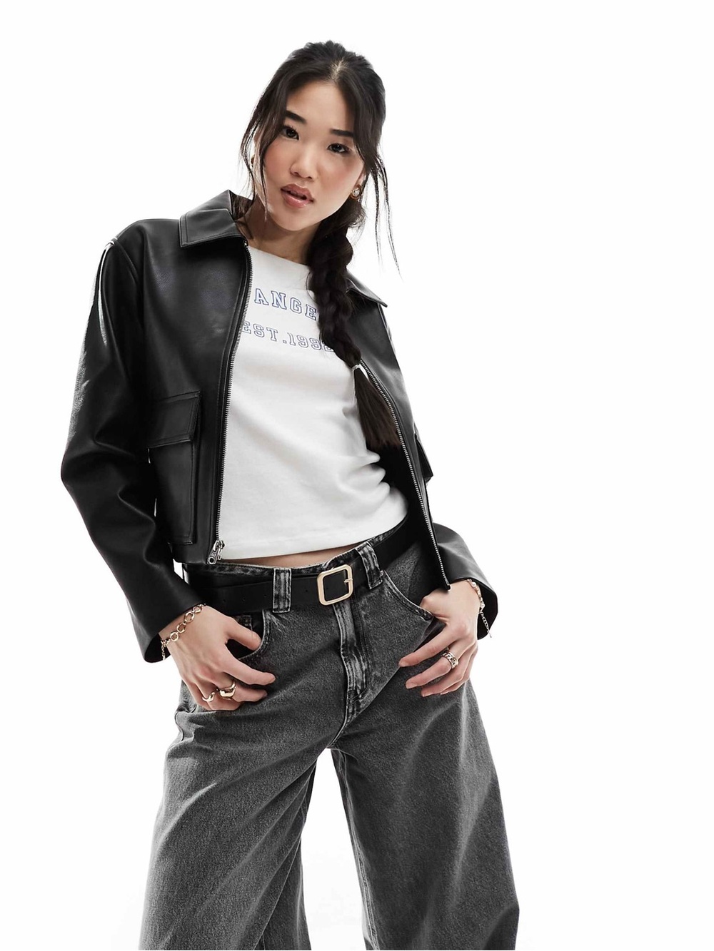 NWOT Abercrombie & Fitch Short Vegan Leather Utility Jacket - Picture 1 of 7